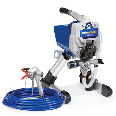 Graco magnum pro lts 17. Flexible Suction Tube allows you to spray directly from a 1 or 5 gallon paint bucket. Can support up to 150 ft of paint hose giving you extra reach for your jobs. Annual use recommendation is up to 300 gallons per year. SG3 Metal Spray Gun with built in swivel and in-handle filter blocks debris to prevent tip clogs. Now called Magnum ProX17. 