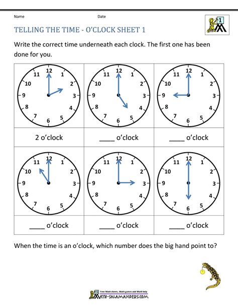 Grade 1 Math Clock Worksheets - mathworksheets.blog