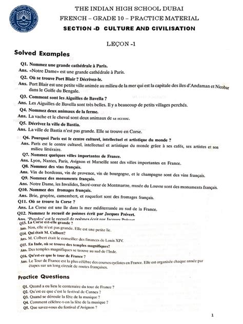 Grade 10 french workbook.  The document contains practice material for Gr...