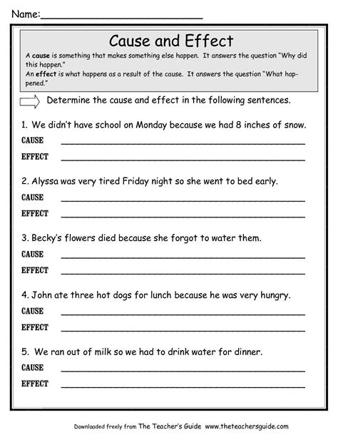 Grade 3 Cause And Effect Printable Worksheets Learning How to Read