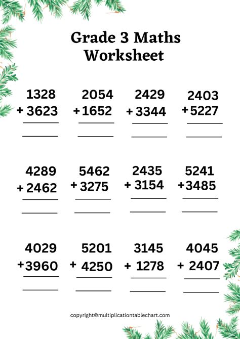 Grade 3 Maths Worksheets with Answers Multiplication Table