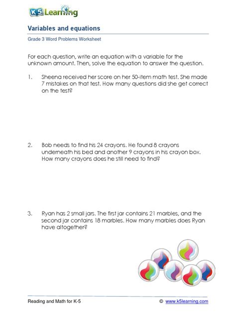 Grade 3 word problems write equation variable a Reading and Math for