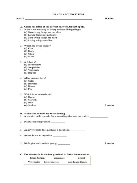 Grade 4 science test pdf.  Describe TWO different ways that the skeleton is important to th...