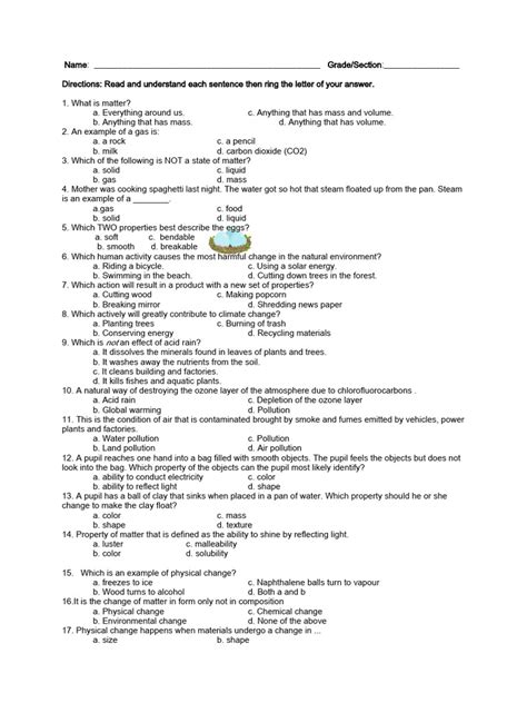 Grade 5 First Periodical Test in SCIENCE PDF Reuse Recycling