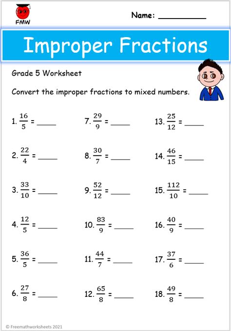 Grade 5 Improper Fractions Worksheets Free …