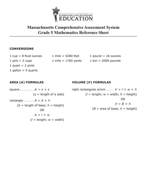 Grade 5 Math Reference Sheet