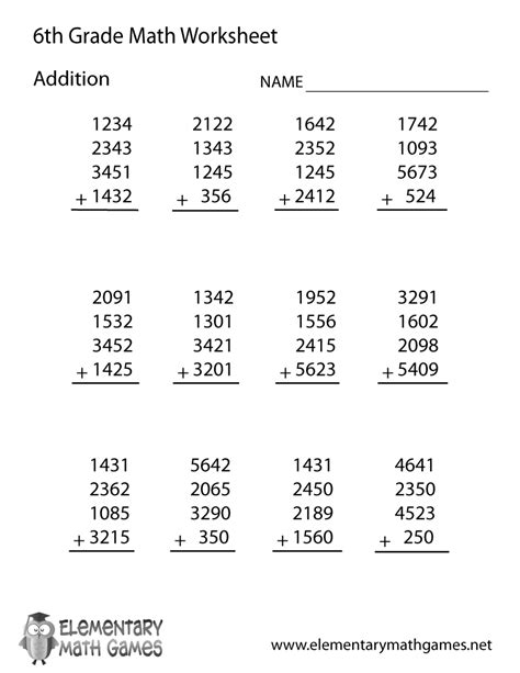 Grade 6 Addition Worksheets Math Worksheets Printable