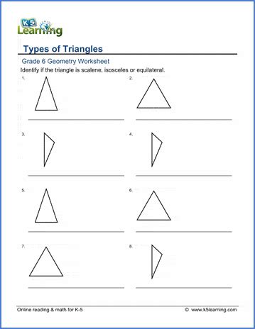 Grade 6 Geometry Worksheets Classifying Triangles K5 Learning