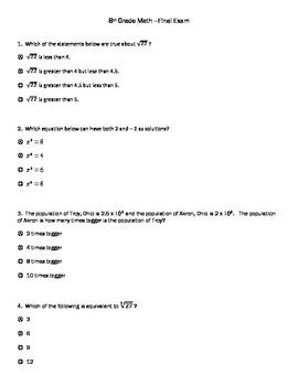 Grade 8 final exam math