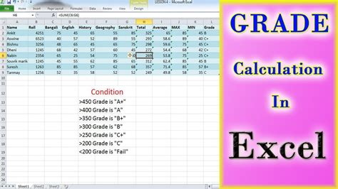 Grade Calculation in M.S Excel Easy Method of Grade Calculation in