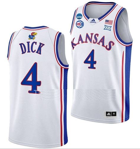 Description. Start playing the Victory March, because it's time for Kansas Jayhawks basketball season! Cheer on your team in the most authentic way with this Gradey Dick #4 Kansas Jayhawks Split Edition White Royal Basketball Jersey.It features stunning team graphics that give you the exact look your favorite players wear on the court.. 