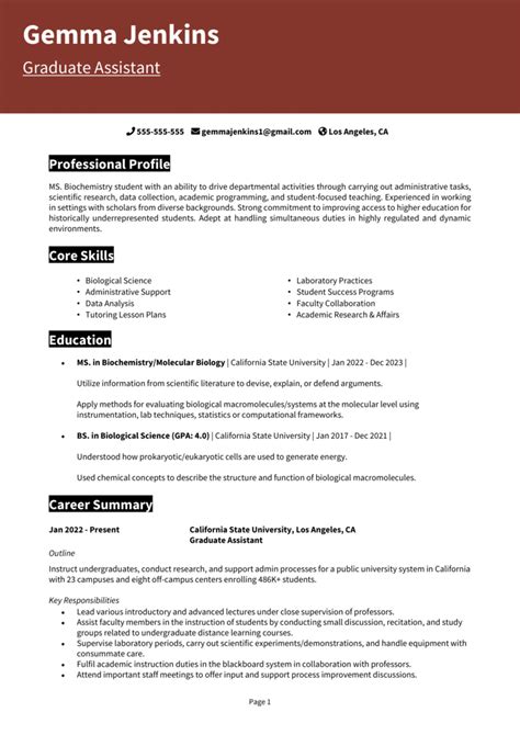 Graduate Assistant CV - Writing Guide and Free Examples - My …