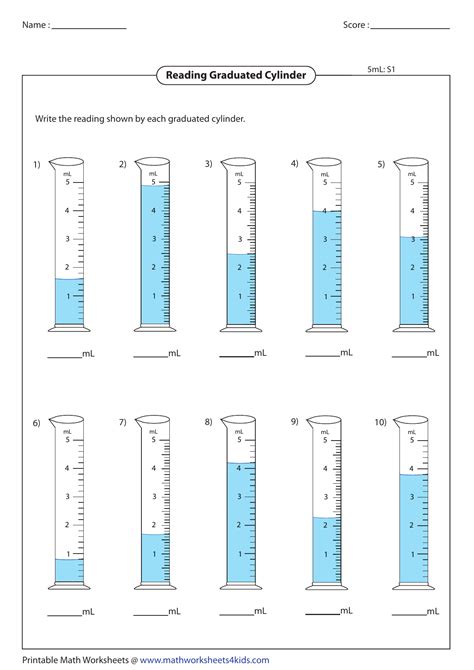 Graduated Cylinder Practice Worksheet