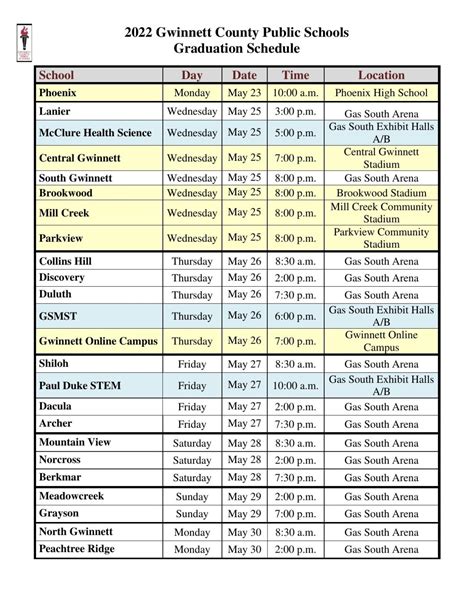 Graduation Schedule – Graduation Central