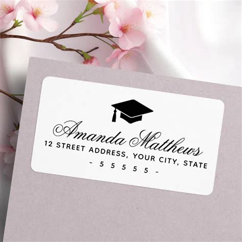 Graduation cap elegant script return address label in 2020