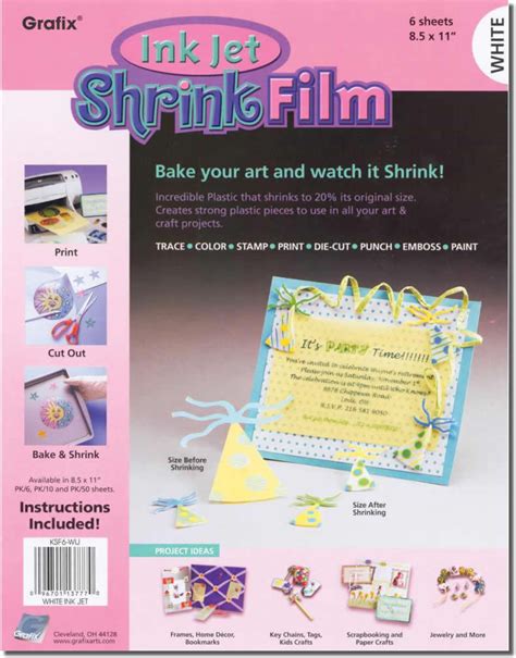 Grafix Shrink Film, Printable, White Inkjet, 6 Sheets in one Packet