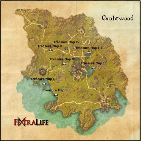 Grahtwood treasure map 2. Grahtwood Treasure Map II is a treasure map in the Elder Scrolls Online. It points to a location in Le bois de Graht where a hidden treasure can be found. Position sur la carte 
