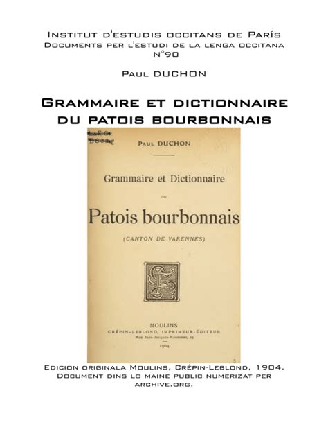 Grammaire et dictionnaire du patois bourbonnais. - Handbuch der forschungsmethoden im tourismus quantitativ.