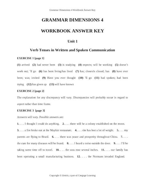 Grammar Answer Dimensions Key 4