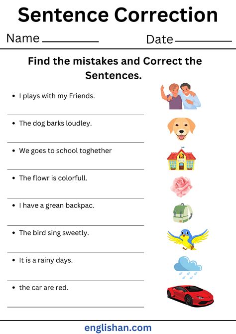 Grammar Sentence Correction Worksheets