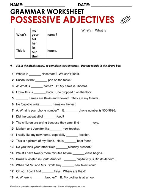 Grammar Worksheet For 6th Grade