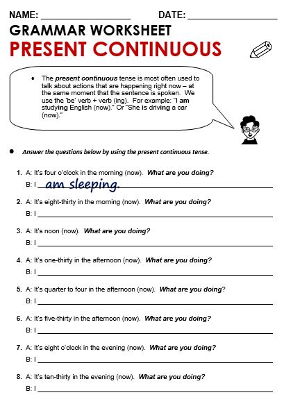 Grammar Worksheet Present Continuous Answer SHOTWERK