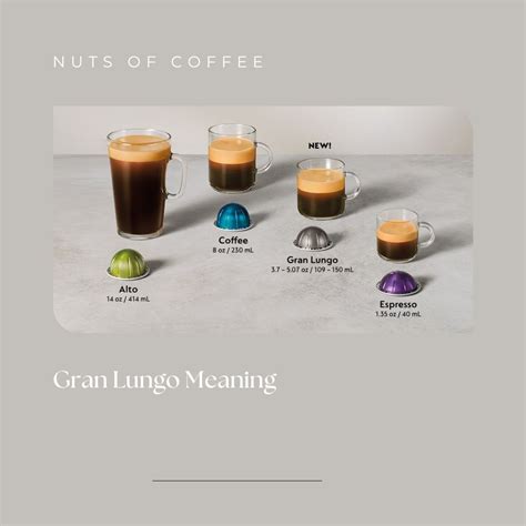 Gran lungo meaning. The different pod sizes mean that while the machine is using the same amount of water for each pod, the different pod sizes determine the intensity of flavor Espresso, being the strongest, is followed by a double espresso, Gran Lungo (5 oz.), Coffee (7.77 oz.) and Alto XL (14 oz.). What is the difference between lungo and ristretto? 