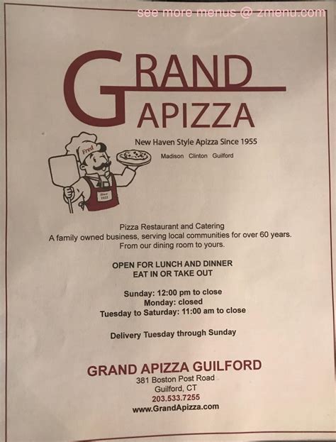 Grand apizza. Grand Apizza in Deep River, CT. Grand Apizza CLINTON. 9 East Main Street. Clinton, CT 06413. 860.669.1204 ... 