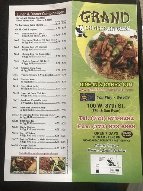Grand chinese kitchen 87th stony island menu. Our Menu. DISCLAIMER: Information shown may not reflect recent changes. Check with your local China King restaurant for current pricing and menu information. 