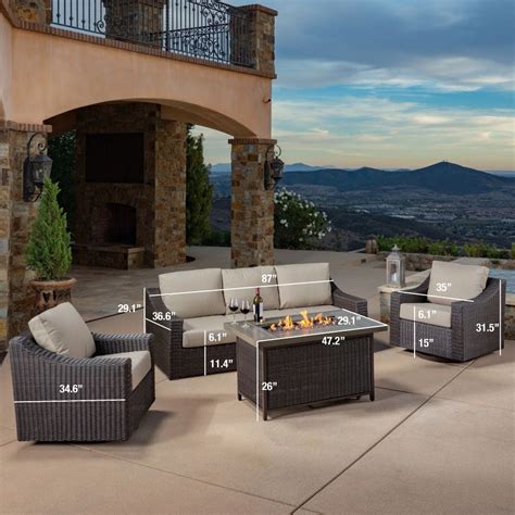 Grand leisure brandemore 4-piece fire chat set. Apr 15, 2023 - This 4-piece set from Grand Leisure is perfect for any outdoor setting! Set includes a fire chat table, two chairs, and a 3-seater sofa. 