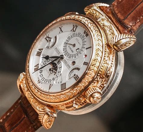 Oct 13, 2014 · The flagship timepiece that marks the brand’s 175th anniversary is called the Patek Philippe Grandmaster Chime 5175 (ref. 5175R-001) and it is an extremely complicated watch with two dials and 20 complications – the result of eight years of development according to Patek Philippe. “Extremely complicated” is a term we are used to hearing ... . 