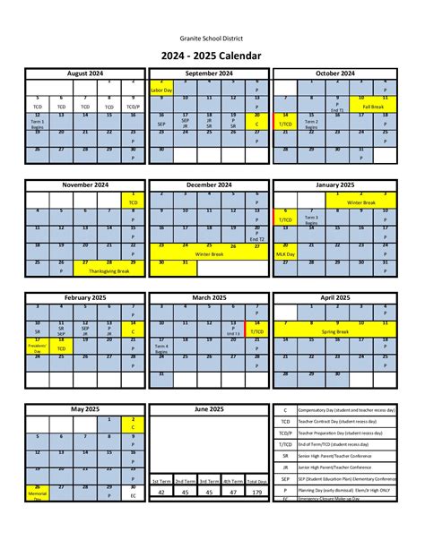 Granite School District Calendar with Holidays 2024-2024