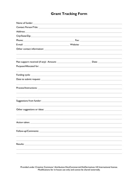 Grant tracking form in Word and Pdf formats