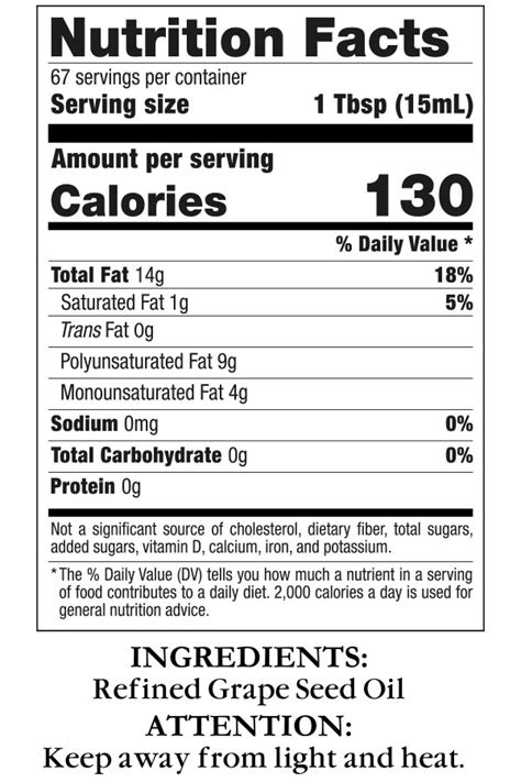 Grapeseed Oil Nutrition Facts - Eat This Much