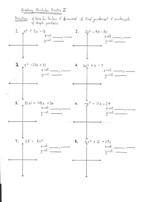 Graph Parabola Worksheets