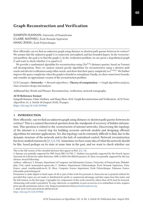 Graph Reconstruction And Verification