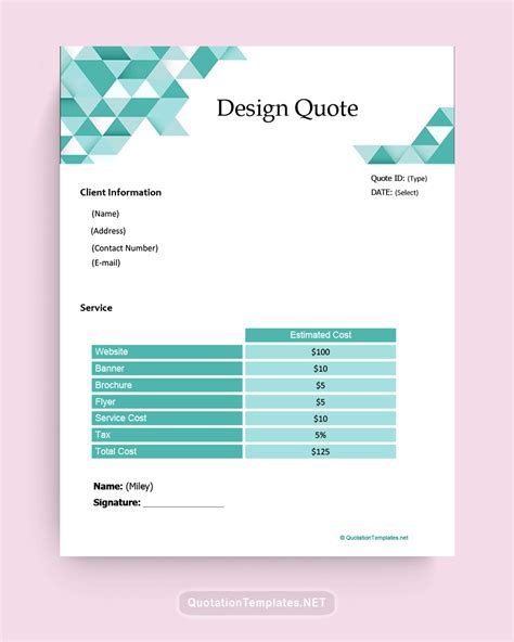 Graphic Design Quotation Templates in Excel FREE Download