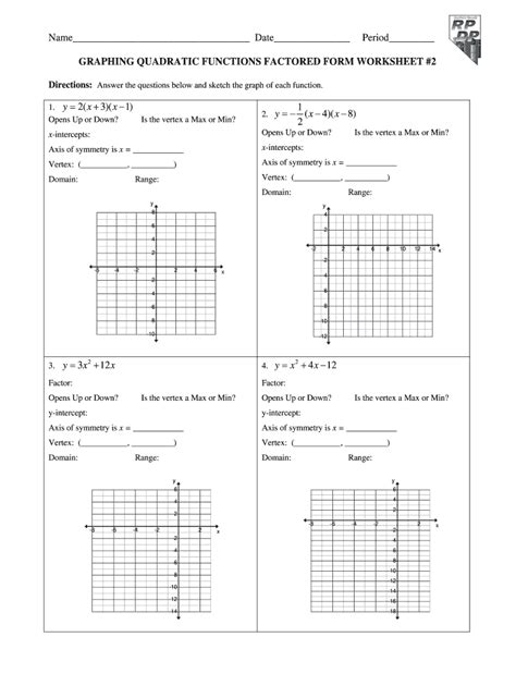 Graphing Quadratic Functions From Factored Form Worksheet