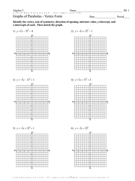Graphing a Parabola From Vertex Form Worksheet Download Printable PDF