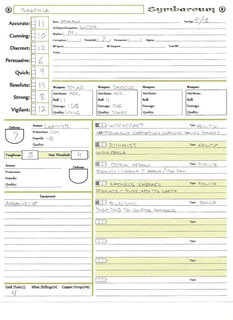 Graphite Prime Symbaroum Character Sheets