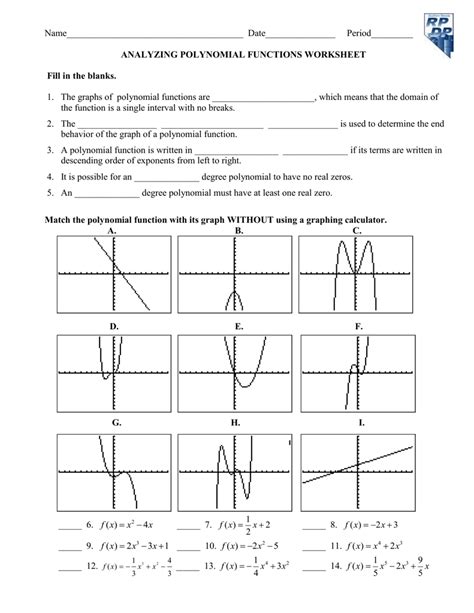 Graphs Of Polynomial Functions Worksheet Worksheets For Kindergarten