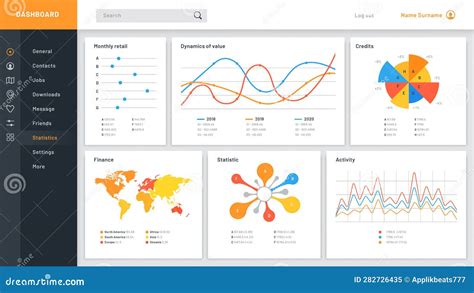 Graphs dashboard. Infographic data chart, web site admin panel and