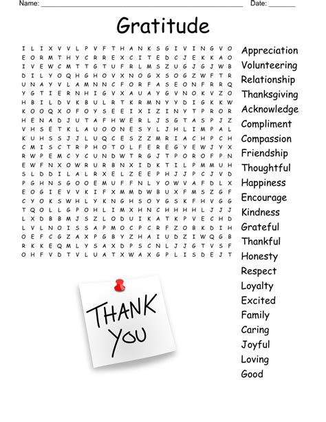 Gratitude Word Search