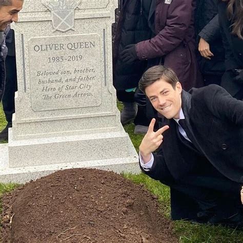  A picture of the actor Grant Gustin (who plays Barry Allen aka the Flash) making a peace sign next to the prop grave of Oliver Queen aka the Green Arrow. Used to show someone is happy about someone’s death. Caption this Meme All Meme Templates. Template ID: 221630857. Format: png. Dimensions: 640x462 px. Filesize: 392 KB. Uploaded by an ... . 