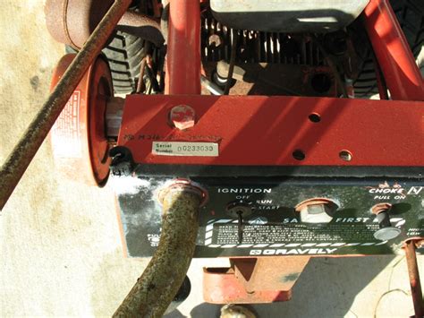 Gravely Model Finder. The Gravely model number is almost always located on a white tag, about the size of a credit card. The Gravely model sticker will also have the machines serial number – both numbers are critical for replacement parts and warranty. Gravely model numbers are 6 digits long and begin with the number 9. . 