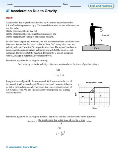 Gravity And Acceleration Worksheet Answers