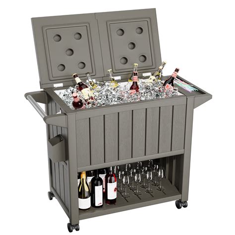 Gray 80QT Rolling Cooler Cart Ice Chest for Outdoor …