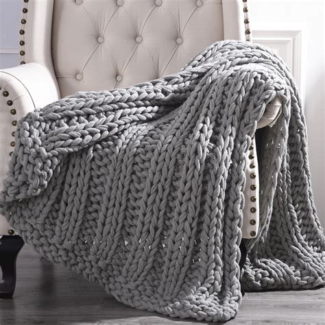 Gray Knitted Throw Blanke