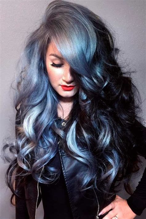 Gray blue hair. The denim blue hair color trend is came out a few years ago, and while it did not grow as popular as blue-grey hair color, it still remains a great choice for women seeking to wear blue. Denim Blue Gray Hair Color. source: pinterest. This denim blue, blue gray, messy hairstyle comes with a small braid. 