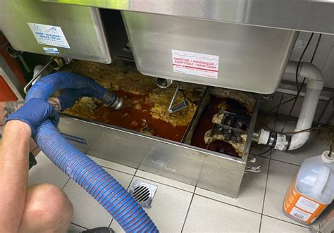 Grease trap pumping. A professional grease trap cleaning service should pump and remove the trapped grease at least every 30 to 90 days. Scrape Grease Interceptor Walls: During cleaning, scrape the walls and baffles of the grease trap to remove any adhered grease buildup thoroughly. This will prevent further build-up or potential blockages. 